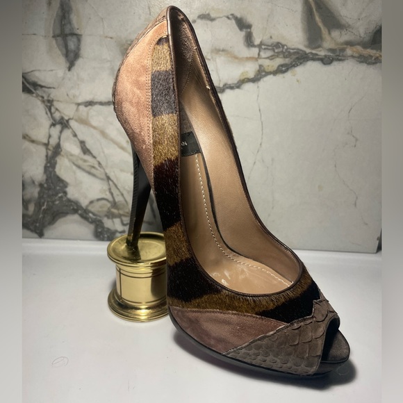 BALDAN sz 38 brown sude and tigre print poyhair plataform made in italy - Picture 5 of 15